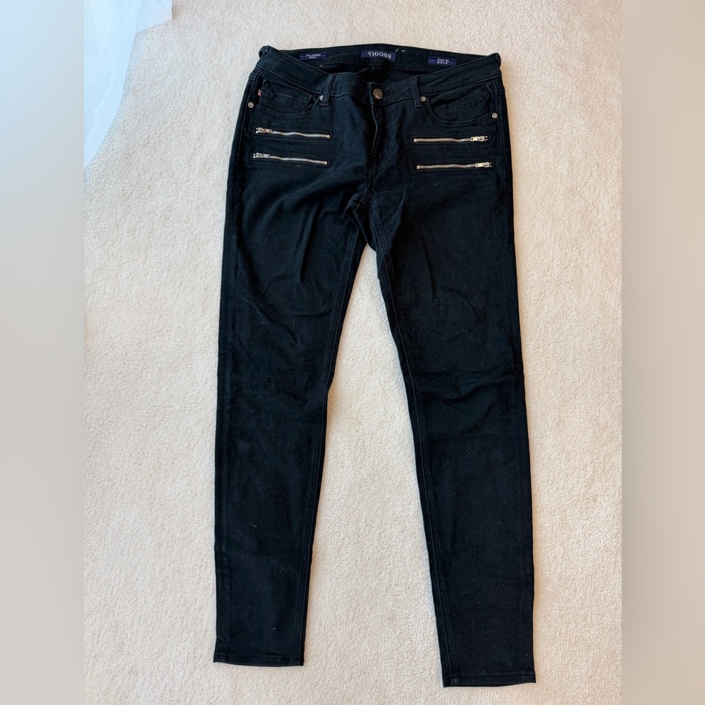 Vigoss Black Velvet The Jagger Skinny Jeans with Gold Zipper Details